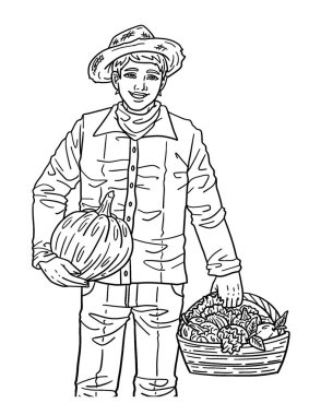 Elinde sepeti olan bir Şükran Günü Adamı 'nın şirin ve güzel renkli sayfası. Yetişkinlere saatlerce boyama eğlencesi sağlar.