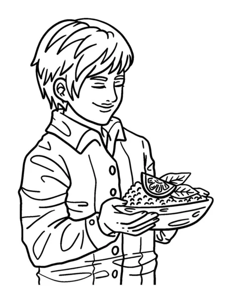 Eine Süße Und Schöne Malseite Eines Thanksgiving Boy Holding Food — Stockvektor
