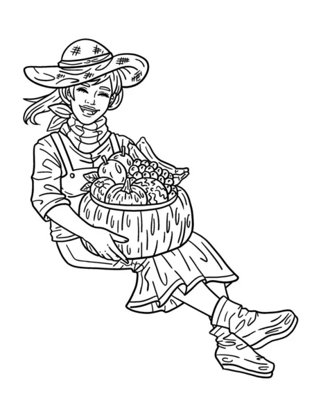 Stock vector A cute and beautiful coloring page of a Thanksgiving Girl Sitting on a Porch. Provides hours of coloring fun for adults.