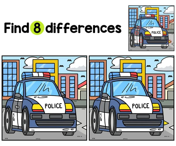 Trouvez Repérez Les Différences Sur Cette Page Activité Police Car — Image vectorielle
