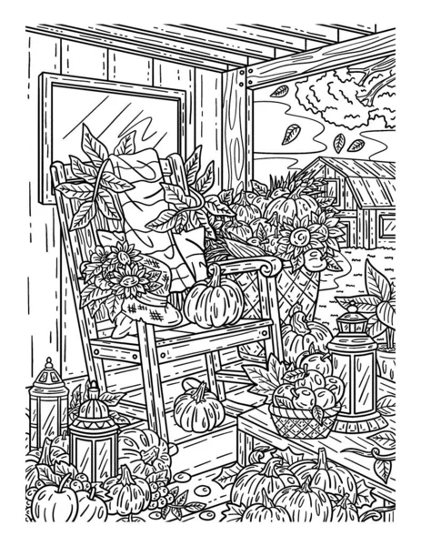 stock vector A cute and beautiful coloring page of a Thanksgiving Chair on a Porch. Provides hours of coloring fun for adults.