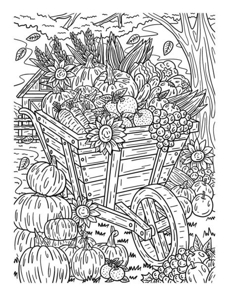 Cute Beautiful Coloring Page Thanksgiving Wheelbarrow Harvest Provides Hours Coloring — Stock Vector
