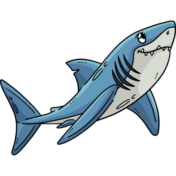 Este Clipart Desenho Animado Mostra Uma Mãe Grande Tubarão Branco — Vetor de Stock