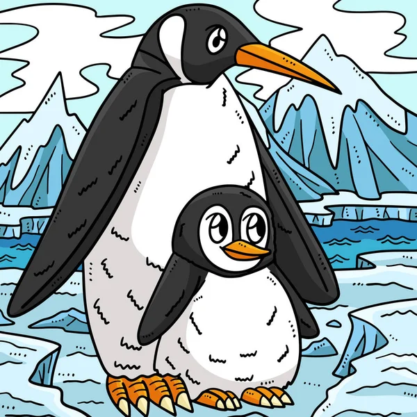 这个卡通片部分展示了企鹅妈妈和企鹅宝宝的插图 — 图库矢量图片