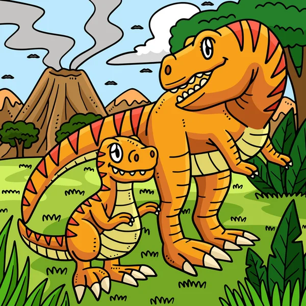 Denna Tecknade Clipart Visar Mor Rex Och Baby Rex Illustration — Stock vektor