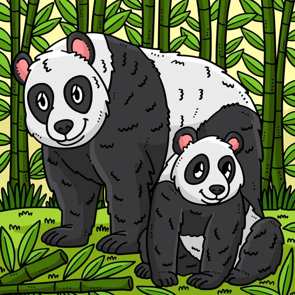 Cartoon Clipart Shows Mother Panda Baby Panda Illustration — Stock Vector