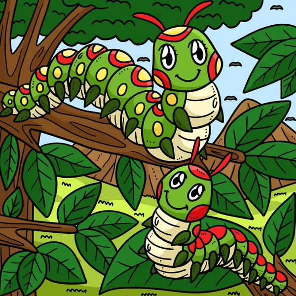 Denna Tecknade Clipart Visar Mor Caterpillar Och Baby Caterpillar Illustration — Stock vektor