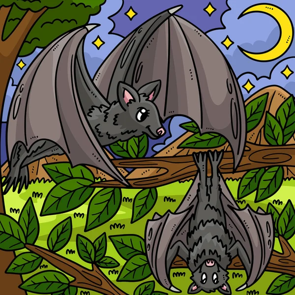 这个漫画派展示了一只蝙蝠妈妈和一只蝙蝠宝宝的图片 — 图库矢量图片