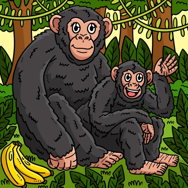 Ten Klip Kreskówki Pokazuje Matka Szympans Dziecko Szympans Ilustracja — Wektor stockowy