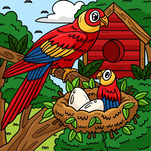 Tento Kreslený Kliparty Ukazuje Matku Papouška Dítě Papouška Ilustrace — Stockový vektor