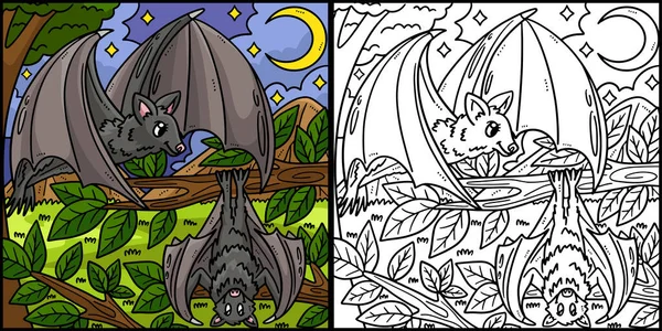 这个彩色的页面展示了一只蝙蝠妈妈和一只蝙蝠宝宝 这个例子的一面是彩色的 对孩子们是一种启发 — 图库矢量图片