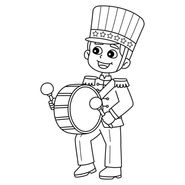 Halaman Pewarnaan Lucu Dan Lucu Untuk Juli Boy Playing Drum - Stok Vektor