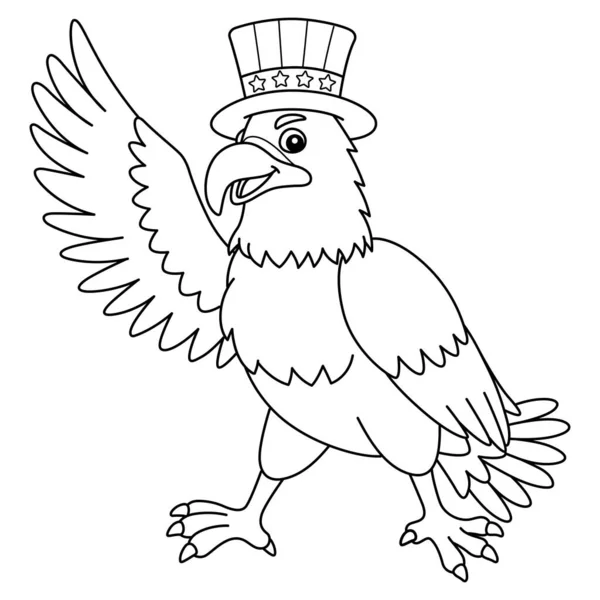 Симпатичная Смешная Раскраска 4Th Июля Eagle Wearing American Hat Обеспечивает — стоковый вектор