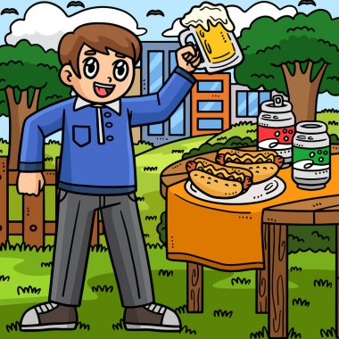 Bu karikatür, bir babanın bira içişini gösteriyor..