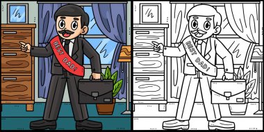 Bu boyama sayfası en iyi babayı gösteriyor. Bu illüstrasyonun bir tarafı renkli ve çocuklar için bir ilham kaynağı.. 