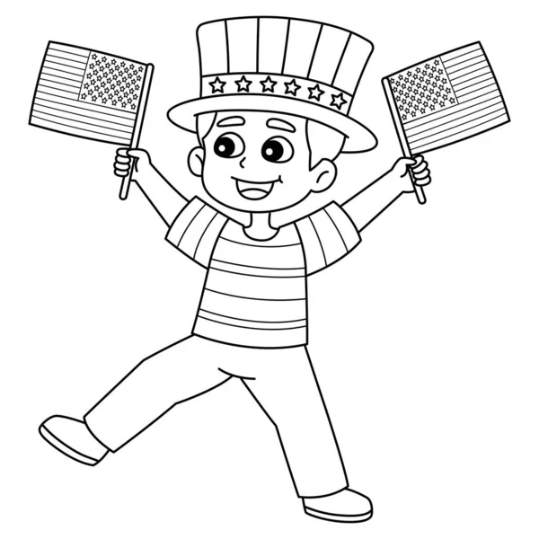 Гарна Кумедна Сторінка Липня Boy Two American Flag Надає Дітям — стоковий вектор