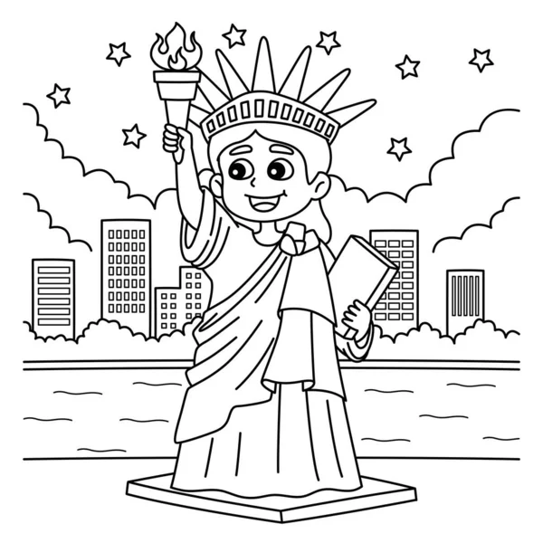 七月四日自由女神像的一个可爱有趣的彩色页面 为孩子们提供几个小时的彩色娱乐 这一页很容易 适用于幼儿及幼儿 — 图库矢量图片