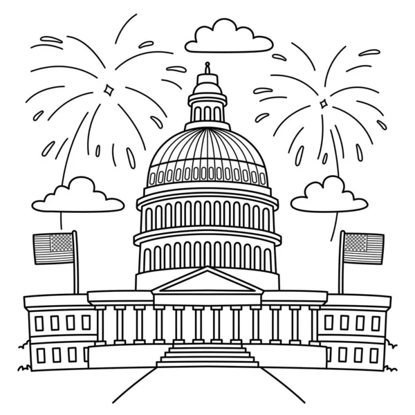 Eine Süße Und Lustige Malseite Von Einem Juli Capitol Fourth — Stockvektor