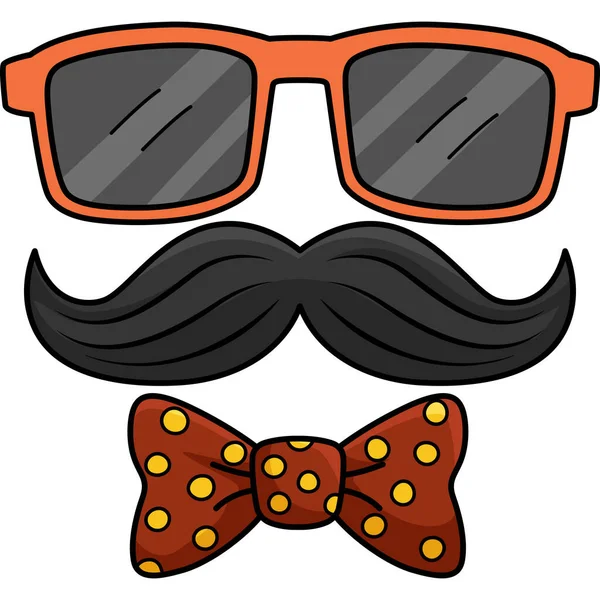 Cartoon Clipart Shows Glasses Mustache Tie Illustration — Stock Vector