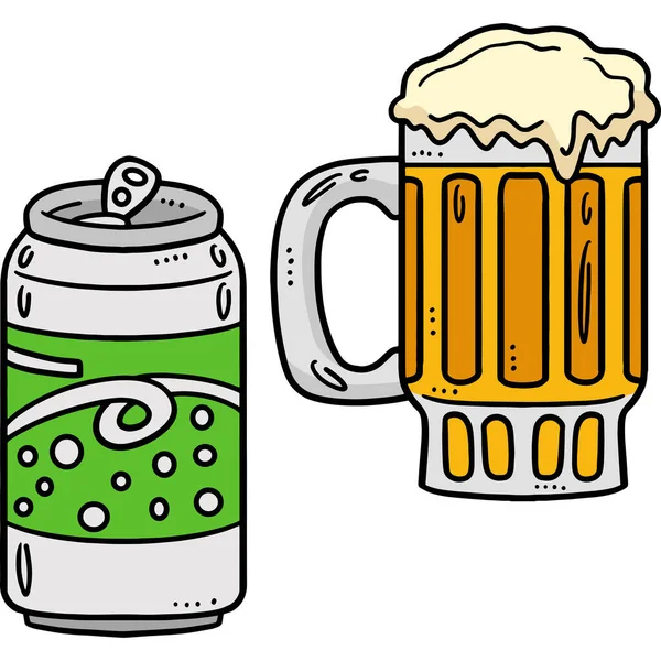Este Clip Dibujos Animados Muestra Una Taza Cerveza Soda Puede — Archivo Imágenes Vectoriales