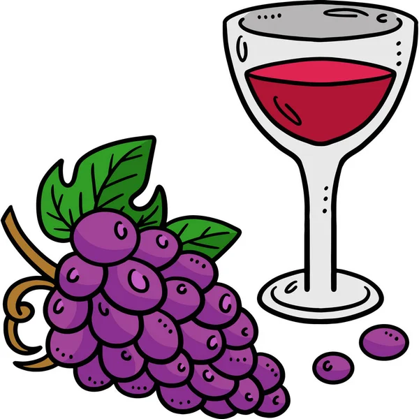 この漫画のクリップは ワインのガラス およびブドウのイラストを示しています — ストックベクタ