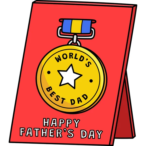 这个卡通片部分展示了一个快乐父亲节奖章的例子 — 图库矢量图片