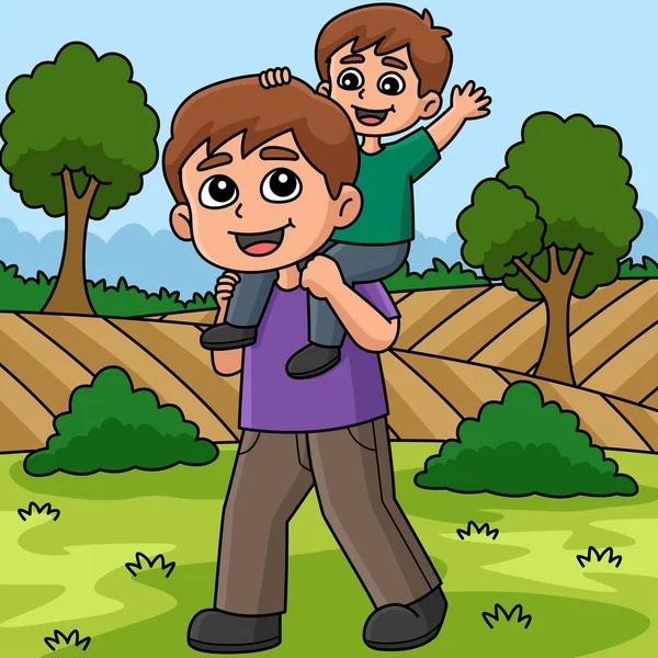 Dieser Cartoon Clip Zeigt Einen Vater Der Seinen Sohn Trägt — Stockvektor