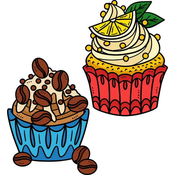 Cartoon Clipart Shows Cupcakes Illustration — Stock Vector