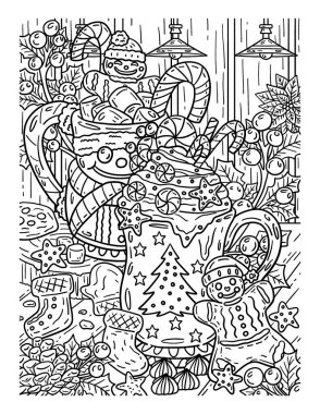 Bir Noel Sıcak Kakaosu 'nun şirin ve güzel renkli sayfası. Yetişkinlere saatlerce boyama eğlencesi sağlar.