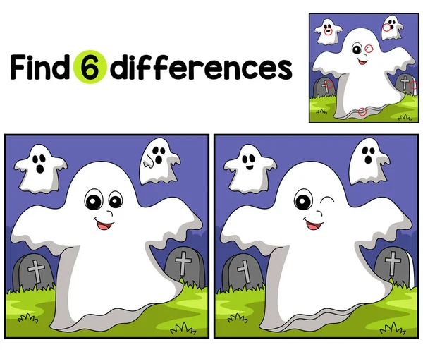 Zoek Spot Verschillen Deze Ghost Halloween Kids Activiteitenpagina Een Grappig — Stockvector
