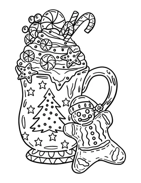 Милая Красивая Страница Раскраски Рождество Горячий Какао Обеспечивает Часы Раскраски — стоковый вектор