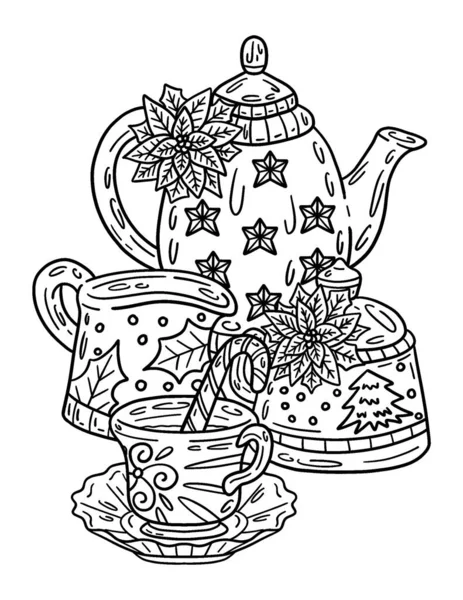 Eine Süße Und Schöne Malseite Für Ein Weihnachts Tee Set — Stockvektor