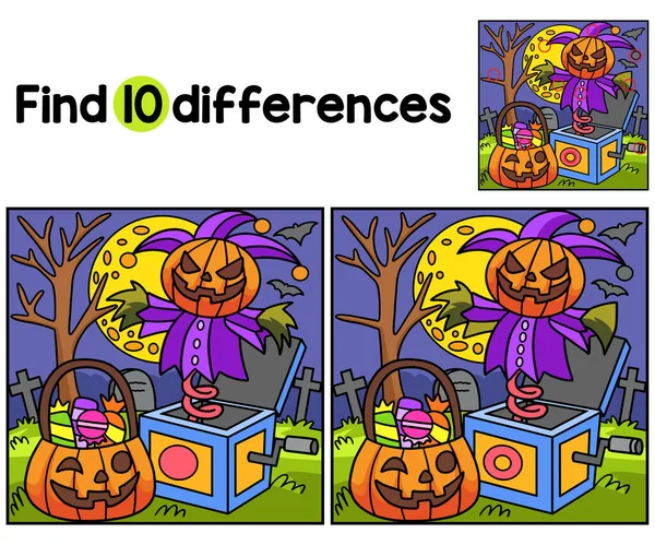 Vind Spot Verschillen Deze Jack Box Halloween Kids Activiteitenpagina Een — Stockvector