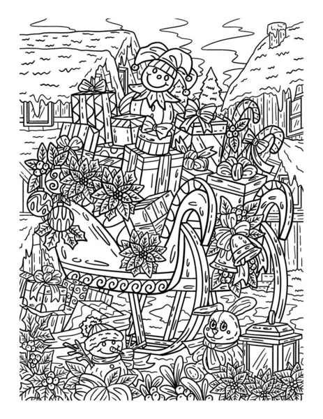 Гарна Красива Кольорова Сторінка Різдвяної Сплячки Наповнена Гіфтсом Годинники Розфарбовування — стоковий вектор