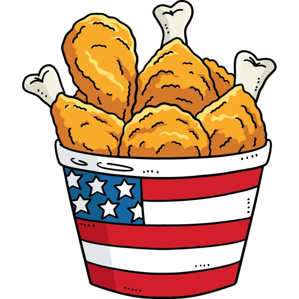 Klip Kartun Ini Menunjukkan Sebuah Bucket Fried Chicken Illustration - Stok Vektor