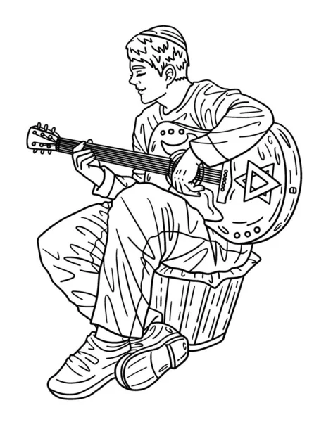 Cute Beautiful Coloring Page Hanukkah Man Playing Music Provides Hours — Stock Vector