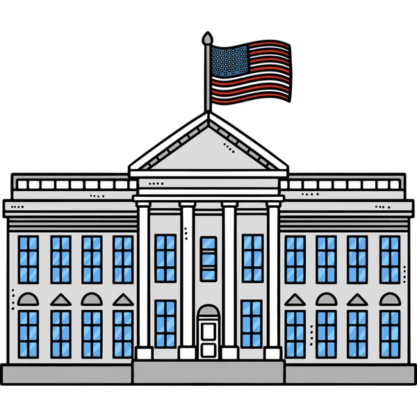 Cartoon Clipart Shows White House Garden Bush Illustration — Stock Vector