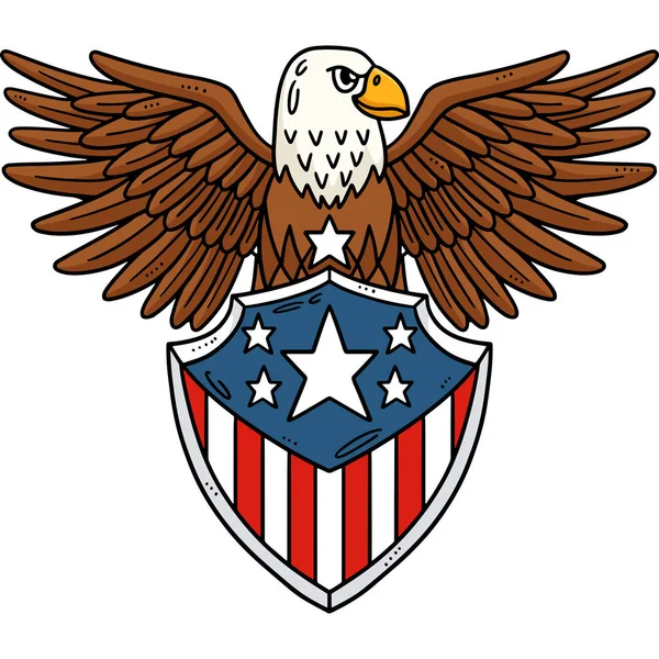 Αυτό Κλιπ Γελοιογραφία Δείχνει Μια Αμερικανική Σημαία Και Eagle Badge — Διανυσματικό Αρχείο