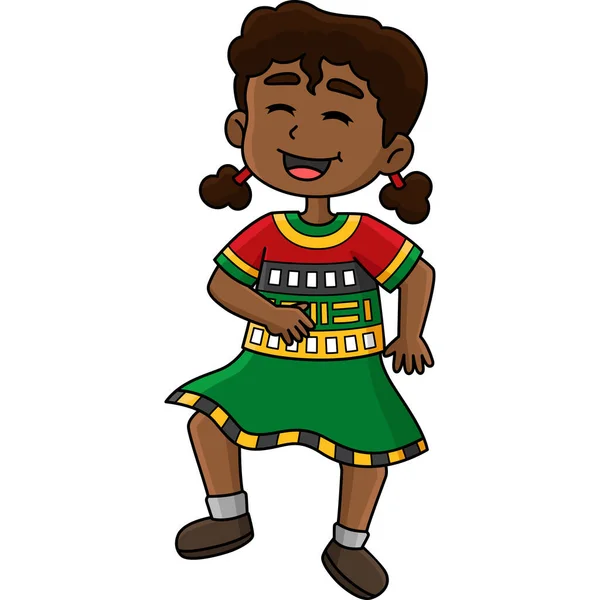 Cartoon Clipart Shows Happy Afro Girl Dancing Illustration — Stock Vector