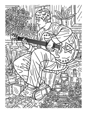 Hanuka Çalan Adam 'ın şirin ve güzel renkli bir sayfası. Yetişkinlere saatlerce boyama eğlencesi sağlar.