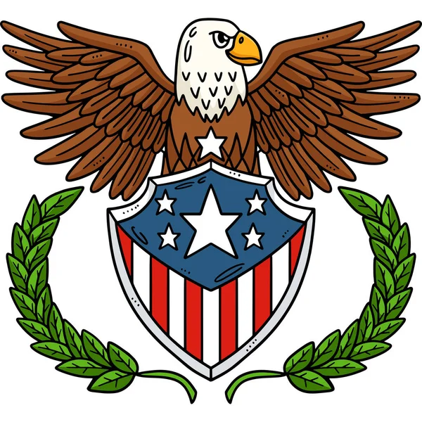 Dieser Cartoon Clip Zeigt Eine Amerikanische Flagge Und Ein Adlerabzeichen — Stockvektor