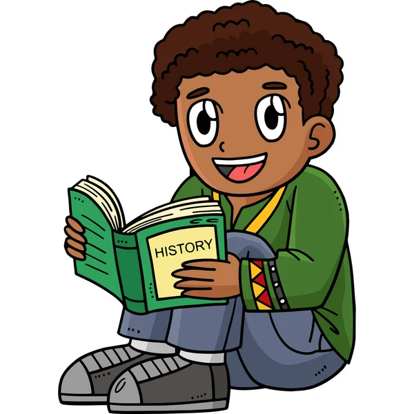 Cuplikan Kartun Ini Menunjukkan Sebuah Ilustrasi Buku Sejarah Afro Boy - Stok Vektor