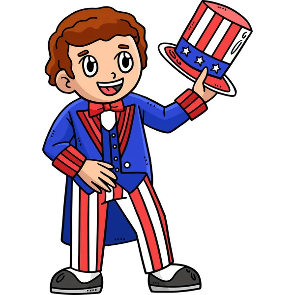 Cartoon Clipart Shows Boy Wearing Uncle Sam Outfit Illustration — Stock Vector
