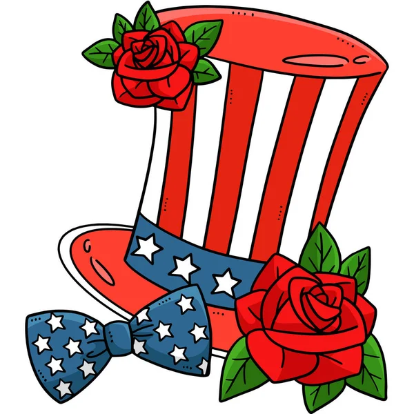 这幅卡通片展示了一只带有玫瑰花和鞠躬图案的美国头冠帽 — 图库矢量图片