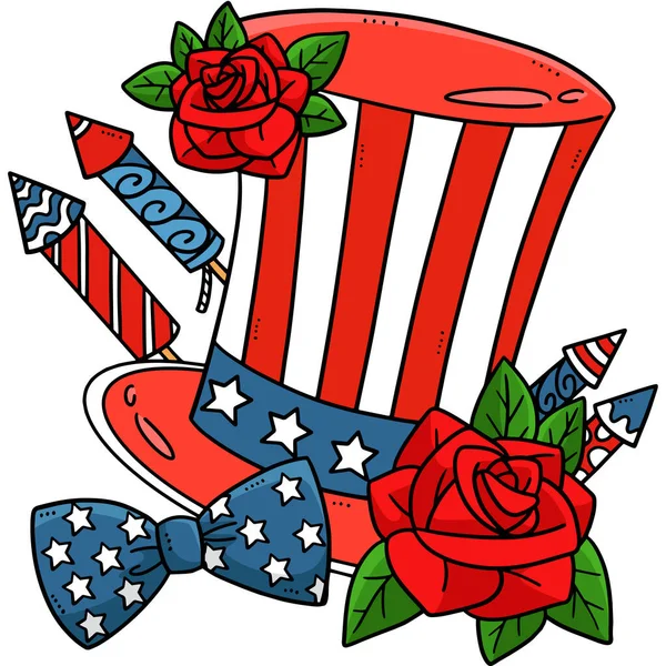 这幅卡通片展示了一只有玫瑰花 领带弓和火蟹图案的美国头冠帽 — 图库矢量图片