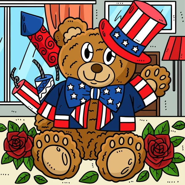Cartoon Clipart Shows 4Th July Stars Stripes Bear Illustration — Stock Vector