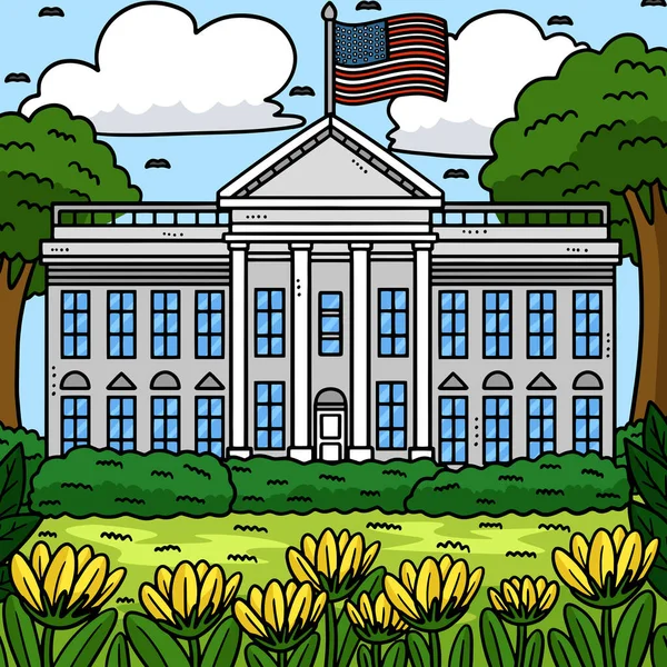 Dieser Cartoon Clip Zeigt Eine Illustration Des Weißen Hauses Vom — Stockvektor