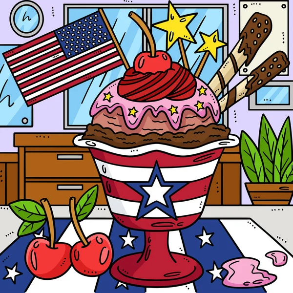 这个卡通片部分展示了7月4日的冰激凌 并附有国旗图解 — 图库矢量图片
