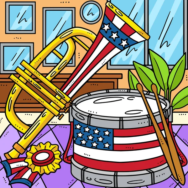 Dieser Cartoon Cliparts Zeigt Eine Marschtrommel Und Eine Trompetenillustration Vom — Stockvektor