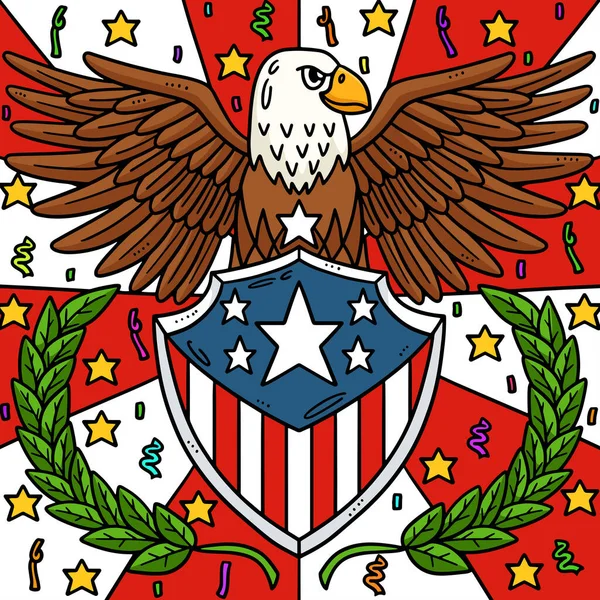 Αυτό Κλιπ Κινουμένων Σχεδίων Δείχνει Μια Απεικόνιση Flag Eagle Badge — Διανυσματικό Αρχείο